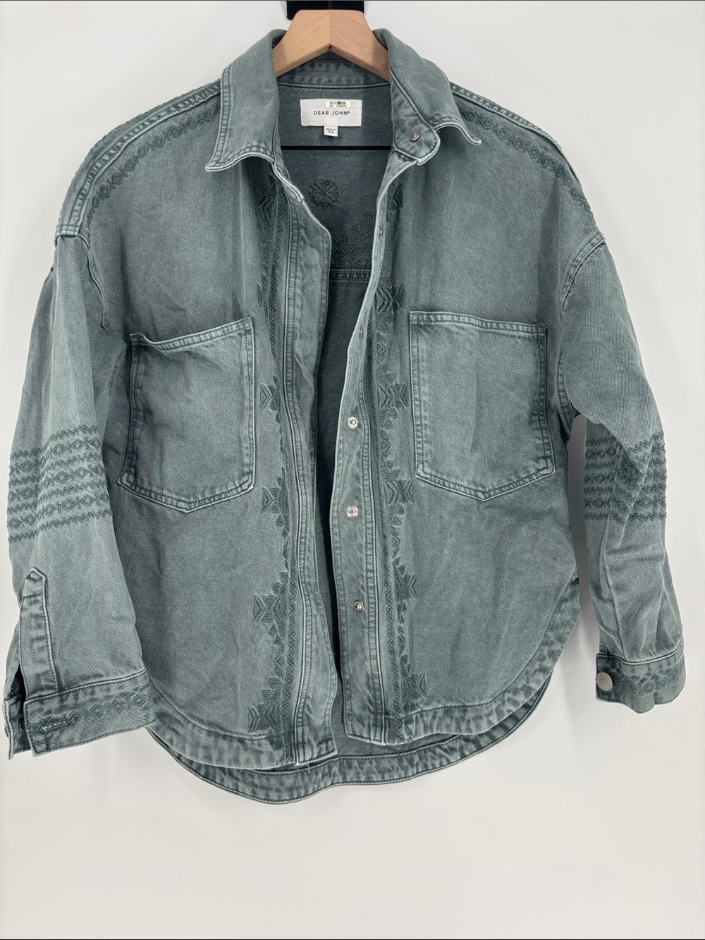 Dear John green embroidered denim jean jacket xs